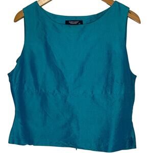 Karen Kane Y2K Style 100% Silk Aqua Blue High Neck Cropped Tank Top Blouse Large